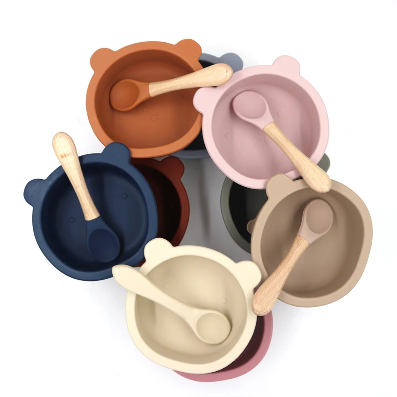 

Hot Sale Low MOQ bear shape Bowl Manufacturer Baby Feeding Bowl and spoon set