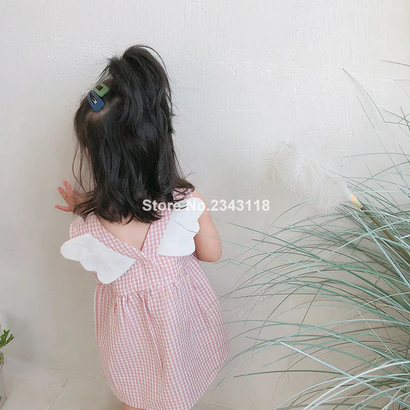 

Summer Baby Girls Back Wing Casual Sleeveless Dresses 0-4 Years Kids Cotton Casual Backless Dress