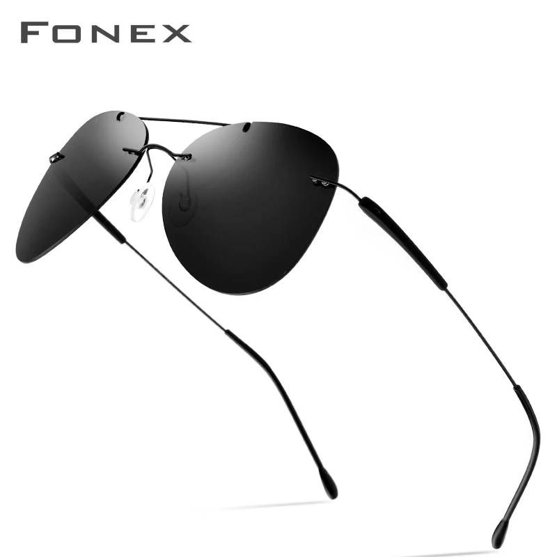 

FONEX Titanium Alloy TR90 Rimless Sunglasses Men Women Pilot Aviation Polarized Sun Glasses for Men Screwless Frameless 851