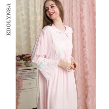 

Lace Nightgown 2020 Sleepwear Dress Nightgown Ladies Loose Casual Nightdress Length Nightwear Cotton Fashion Nighties T579