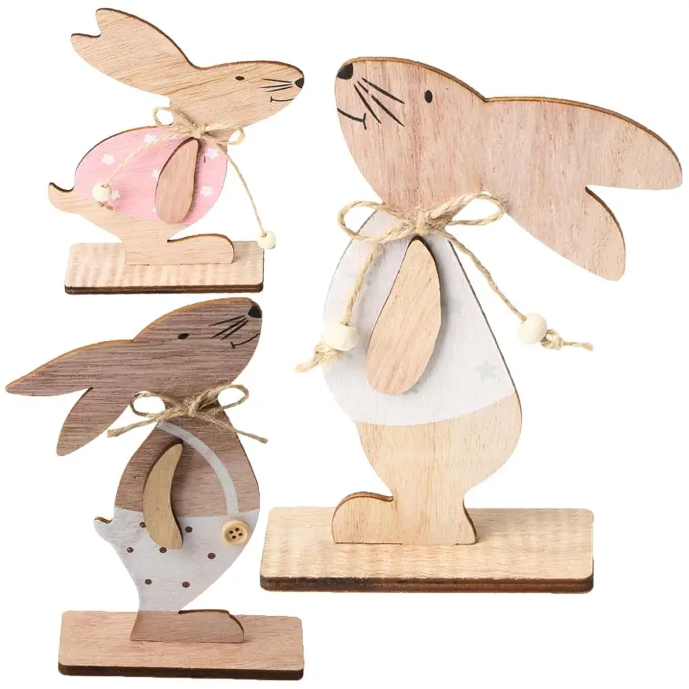

Taoup Wooden Easter Bunny Pendants Ornaments Desktop Favors Baby Shower Girls Easter Decoration Happy Embossing easter DIY Props