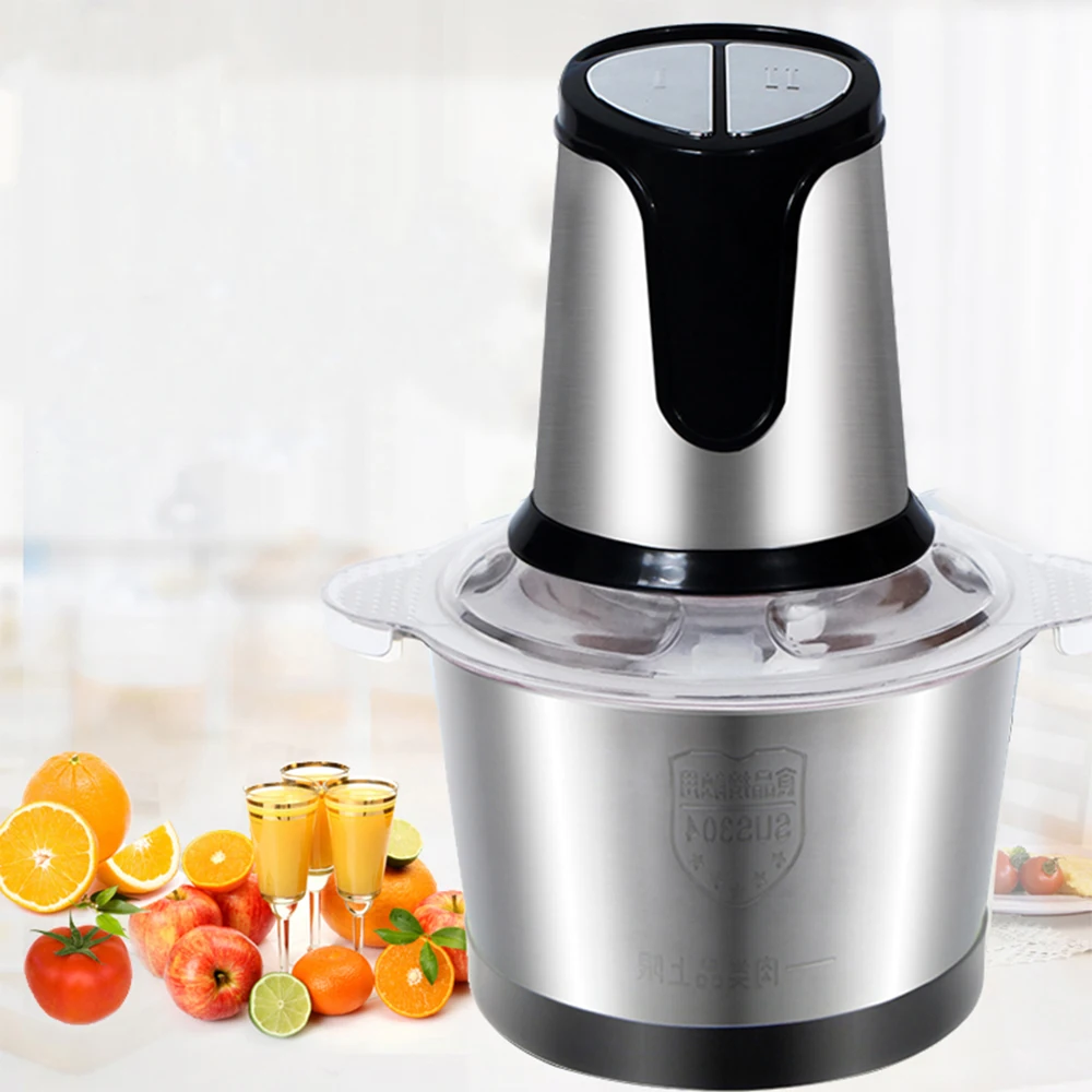 

2L Electric Meat Grinder Chopper Shredder Food Chopper Stainless Steel Electric Household Processor Kitchen Tool 4 Blade Blender
