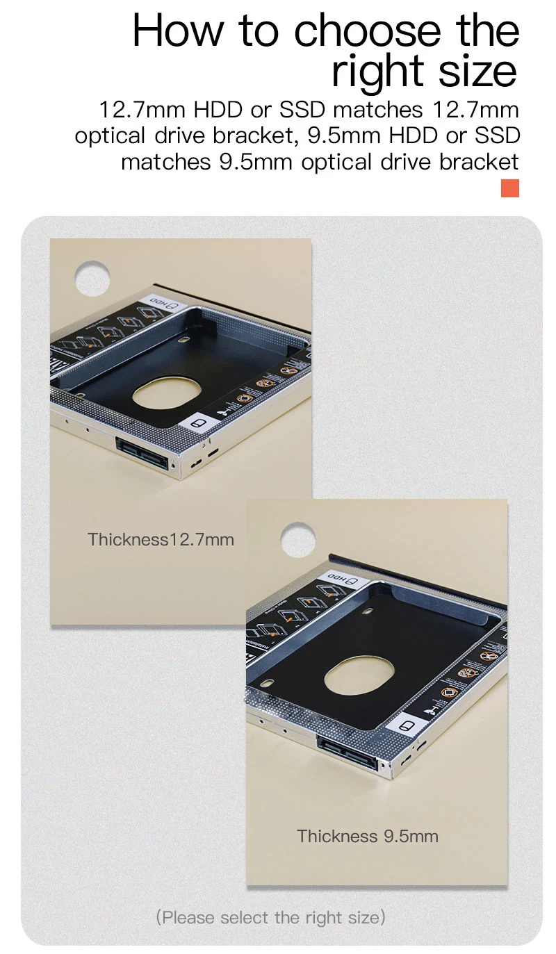 UTHAI T01 CD-ROM Drive to SSD Hard Disk Bracket Laptop Internal Enclosure 2.5 inch SATA I II III HDD Drive 12.7mm SATA3 Adapter