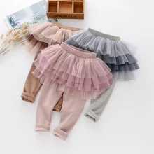 Разноцветные хлопковые леггинсы для маленьких детей; Осенняя сетчатая Юбка для маленьких девочек; узкие длинные штаны