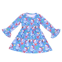 Милое Платье для малышей с рисунком из мультфильма «Снег»; одежда для рождественской вечеринки с длинными рукавами и оборками; детское синее мягкое Эксклюзивное Платье из мягкого молочного шелка