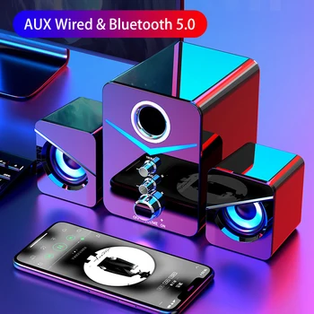 

USB Wired BLUETOOTH Combination Speakers Computer Speakers Bass Stereo Music Player Subwoofer Sound Box For PC Phones
