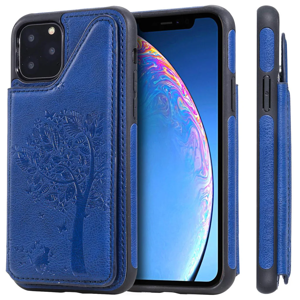 Роскошный тонкий Чехол премиум класса для IPhone 11 Pro Max 6,5 дюйма, тисненый Магнитный кожаный чехол-бумажник с отделениями для карт, противоударный чехол-книжка