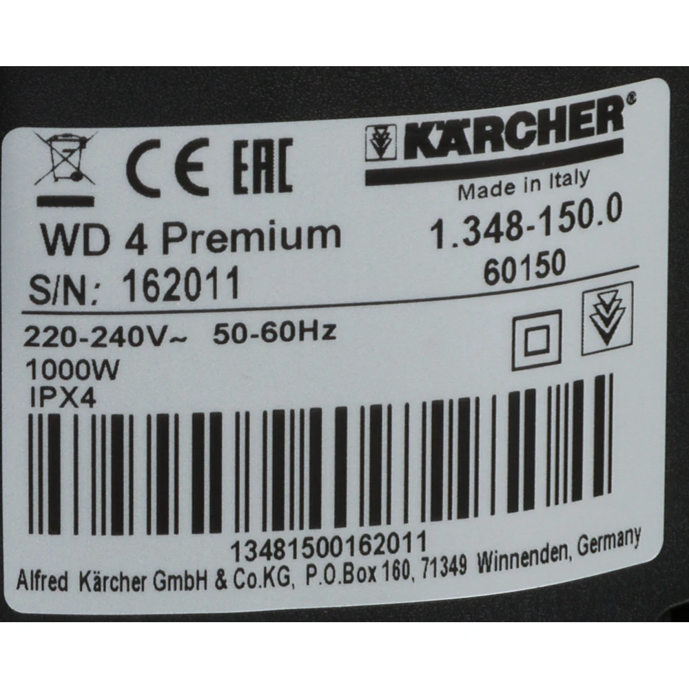 Пылесос Karcher WD4 Premium 1000Вт желтый/черный