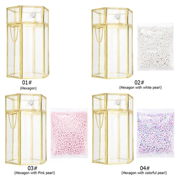 

Elegant Hexagon Glass Makeup Brush Box Excellent Durable Plastic Metal Crafts Pen Storage Organizer Pearl Bucket Barrel