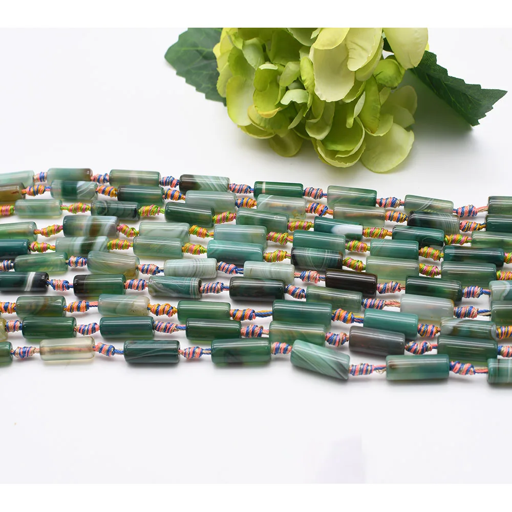2strands/lot 26mm Natural Smooth green stripe cylindrical Agate stone bead For DIY Bracelet Necklace Jewelry Making Strand 15