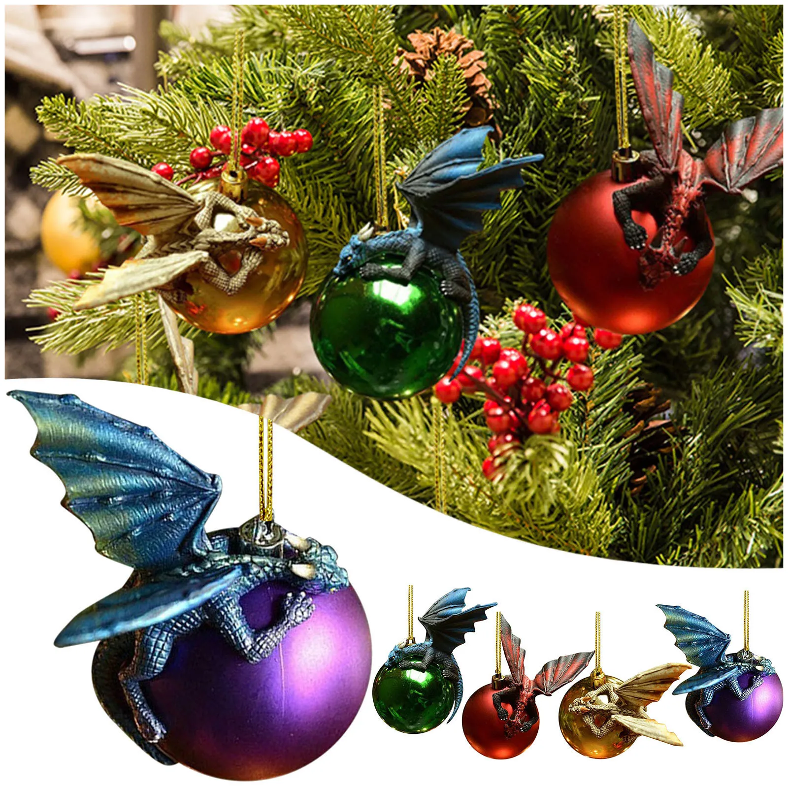 Resin Dragons Christmas Ball Tree Decoration New Year 2022 Xmas Decor for Home Protecting Baubles Like Their Own Eggs | Дом и сад
