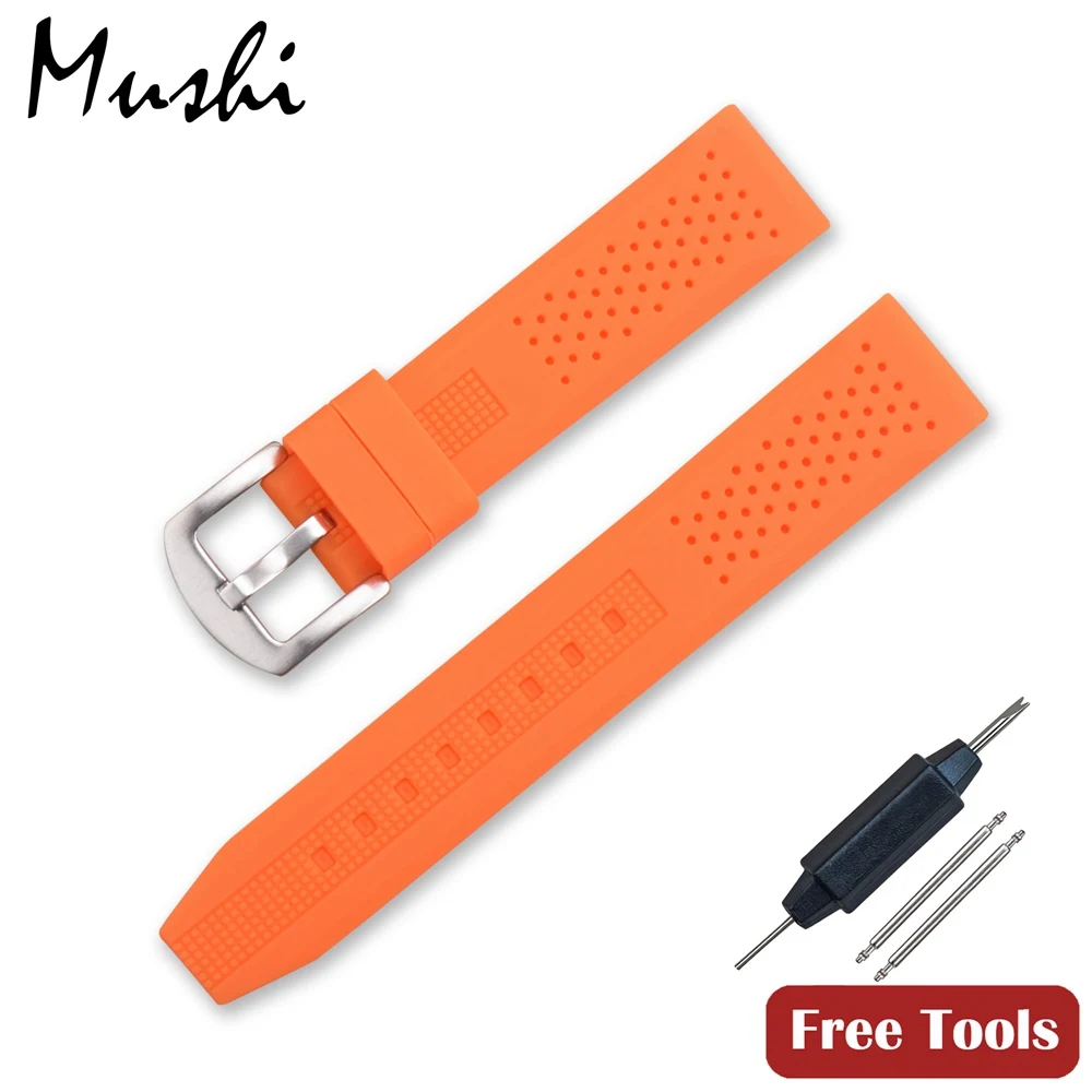 Качественный силиконовый ремешок для часов Diver Watch Band резиновый ремешок для наручных часов 18 мм 20 мм 22 мм 24 мм с застежкой из нержавеющей стали - Цвет ремешка: TQ-Orange