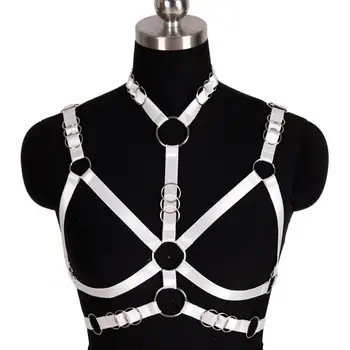 

White Harness Bra Metal Ring Crop Top Punk Goth Festival Rave Hollow Out Sexy Women Strap Lingerie Belt Plus Size Body Cage