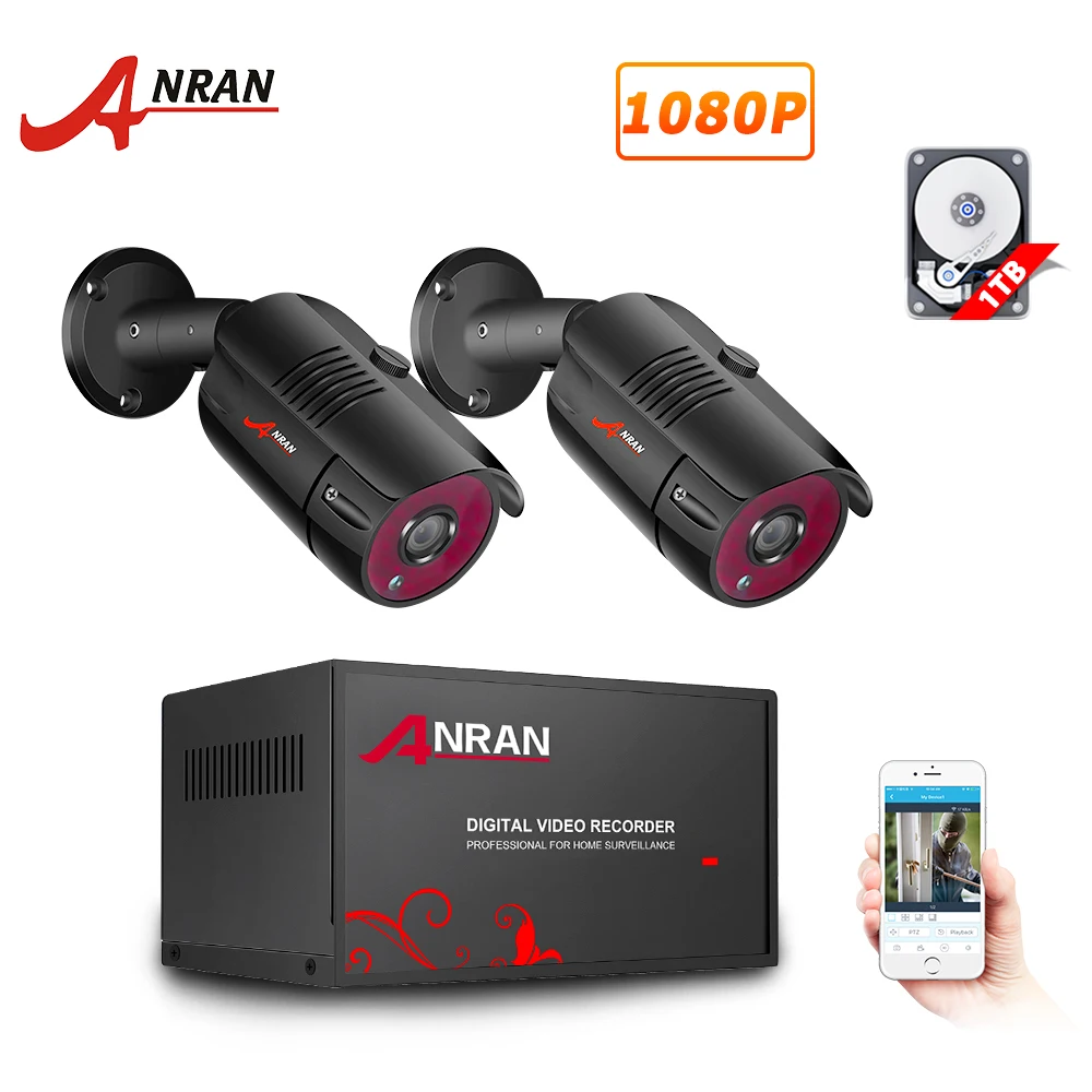 ANRAN 1080P аналоговая HD камера AHD DVR CCTV система безопасности ИК камера ночного видения комплект система наружного и внутреннего видеонаблюдения - Цвет: 4CH DVR 2 X Camera