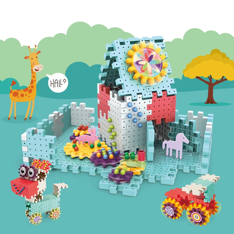 168-368pcs Gears Building Blocks Toys Sets Baby DIY Mushroom Nails Toys Kits 3D Model Assemble Blocks For Children Gifts