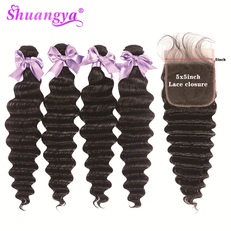 Loose Deep Wave Bundles With Closure 100% Remy Human Hair 3/4 Bundles With Closure 5x5 Closure With Bundles Indian Hair