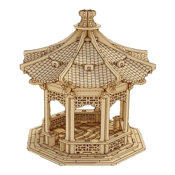 

DIY Woodcraft Jigsaw Kit Chinese Ancient Architecture Series Wooden Assembly Model Set - Floating Cup Pavilion