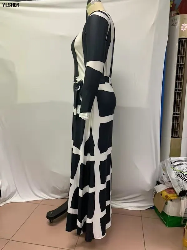5XL African Dresses for Women Dashiki African Clothes Fashion Basin Riche Positioning Print Long Sleeve Black White Africa Dress 15