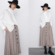 Ladyfirsy ZA трикотажные юбки корейский Тренд Осень Зима повседневные однотонные ребристые трикотажные хлопковые пуговицы Женская юбка с высокой талией