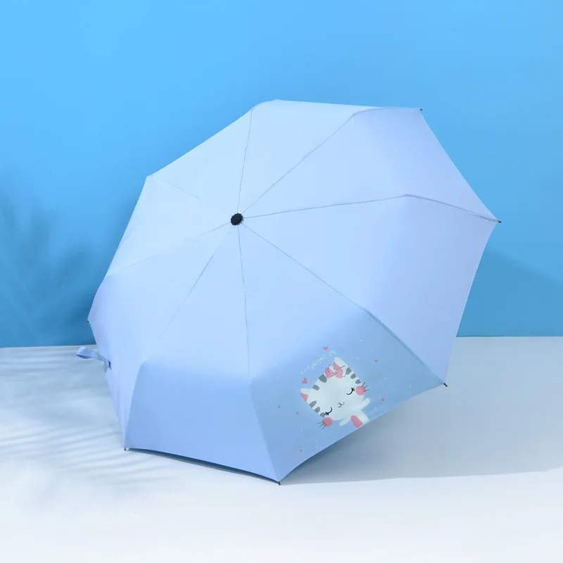 cat blue Креативный мультяшный Детский милый солнечный и дождливый зонтик черный клей солнцезащитный 3 складной детский зонтик - Цвет: cat blue