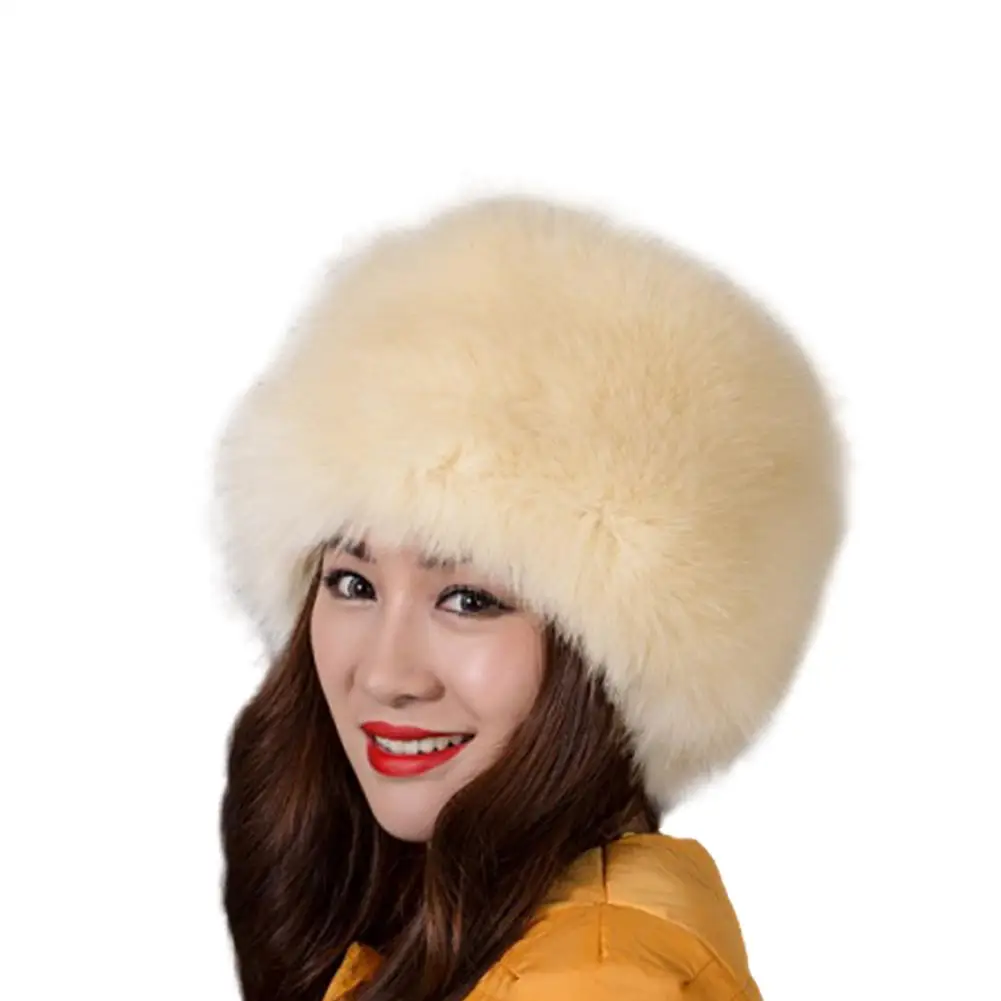 Beige Модные женские шапки из искусственного лисьего меха в казачьем стиле для русской зимы, теплая шапка, теплые наушники - Цвет: Beige