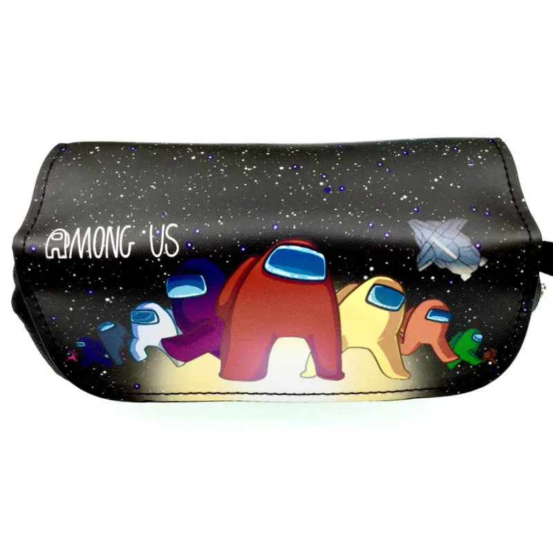 Estuche de lápices escolar con dibujos animados, bolsa de cosméticos de doble capa con cremallera