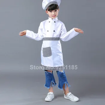 

Kids Chef Jackets Hat Kitchen Restaurant Cook Uniform Role Play Cosplay Costume Halloween Children Waiter Waitress Clothing Sets