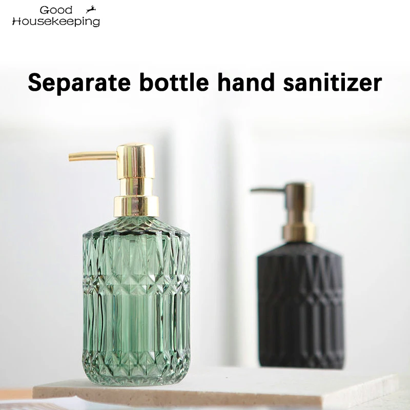 Dispensador de jabón Manual de gran calidad, contenedores de botellas de desinfectante de manos de vidrio transparente, prensa de botellas vacías para baño, 400ML, # GH