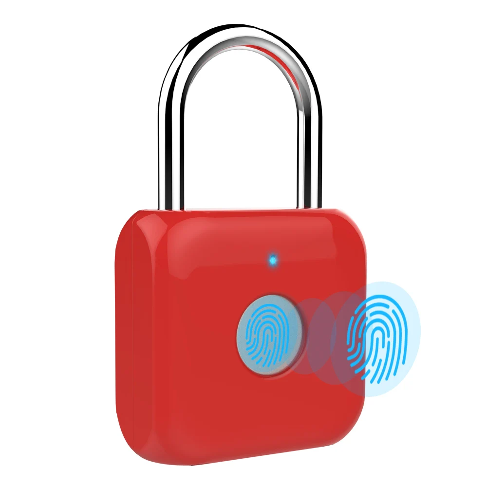 

USB Charging Fingerprint Lock Smart Electric Lock Door Footprint padlock Locker Box Cabinet Drawer Security Padlock P8 Red lock