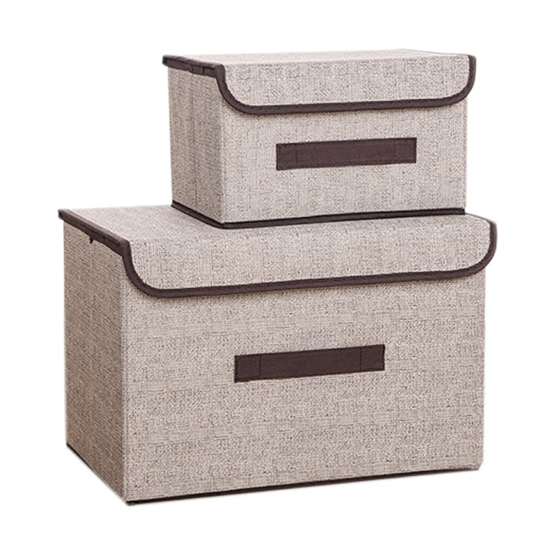 

2Pcs Storage Boxes with Lids Fabric Clear Storage Baskets Containers Bins with Double Cover Organizer(Beige)
