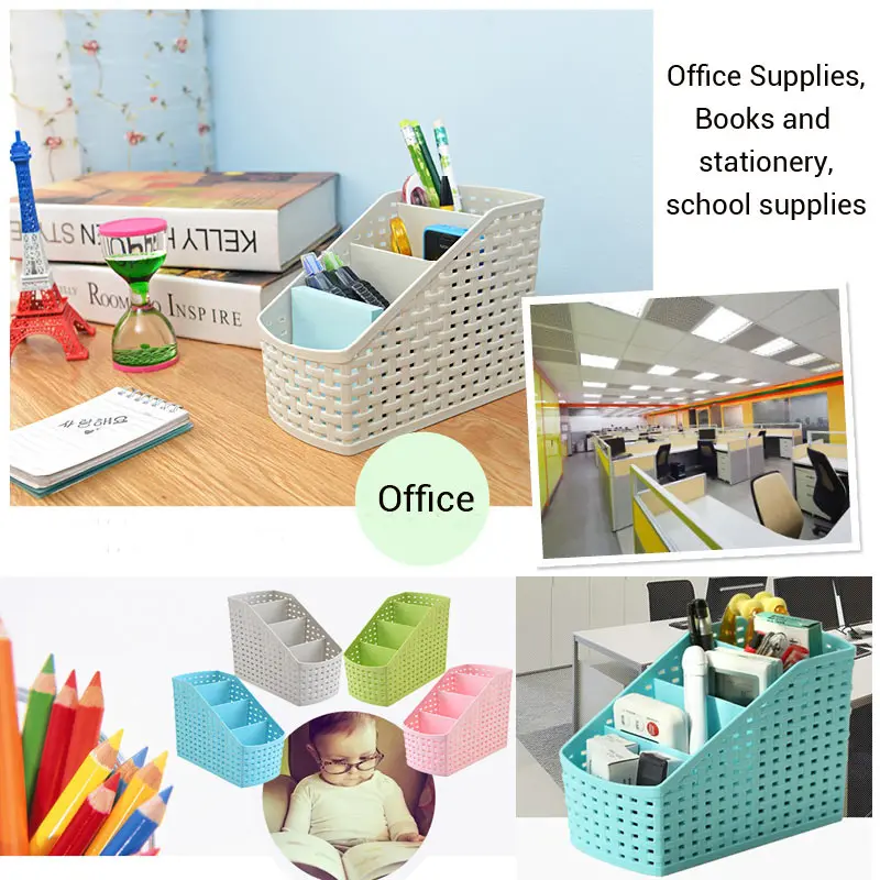Plaited Organizer Makeup Storage Box Cosmetics Desk Holder Plastic Rattan for Home Office Phone Remoter Four Five Checks 5