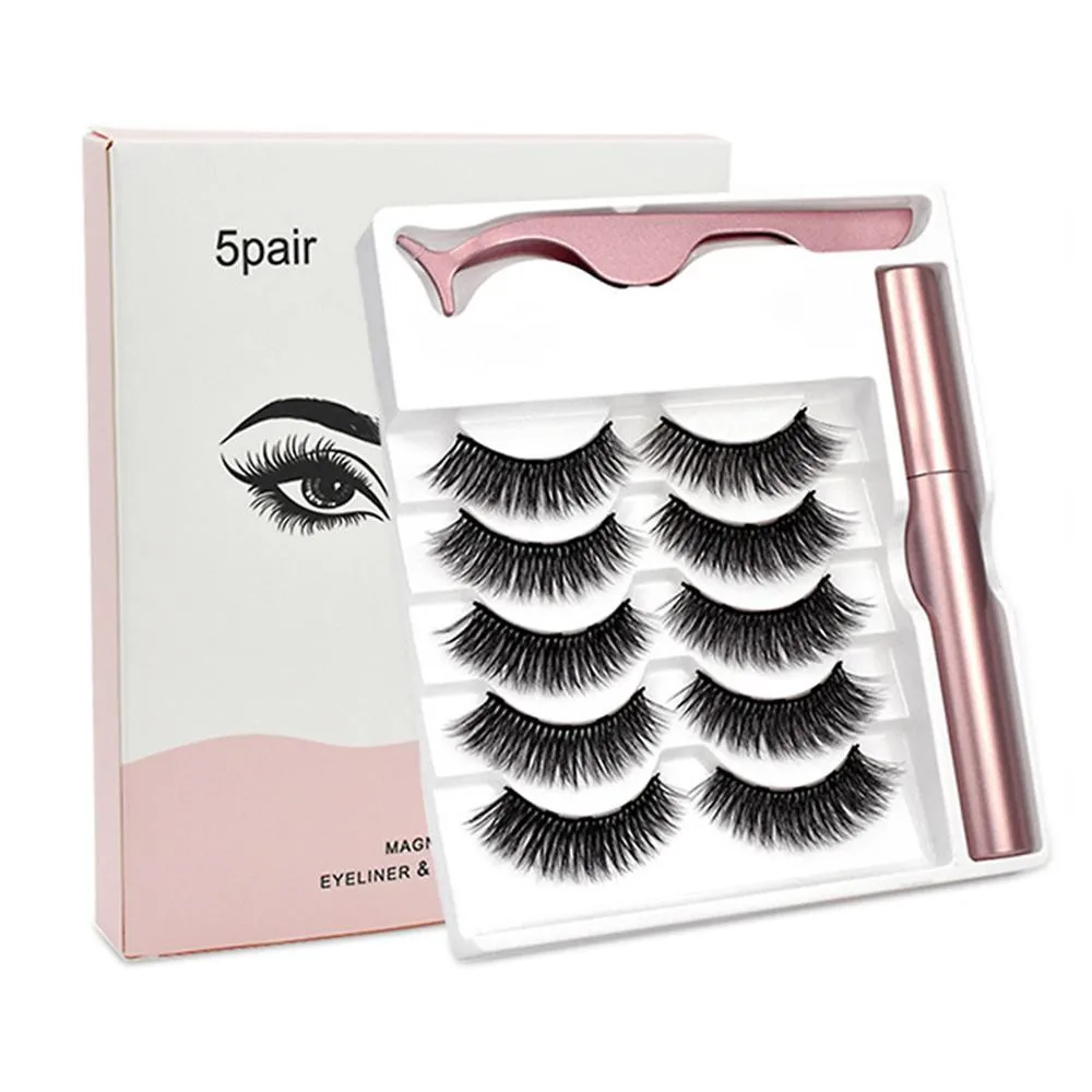 

5Pairs Magnetic Eyelashes & Magnetic Liquid Eyeliner Set Natural Long Magnetic False Eyelashes Eyelash Extension Lashes Make Up