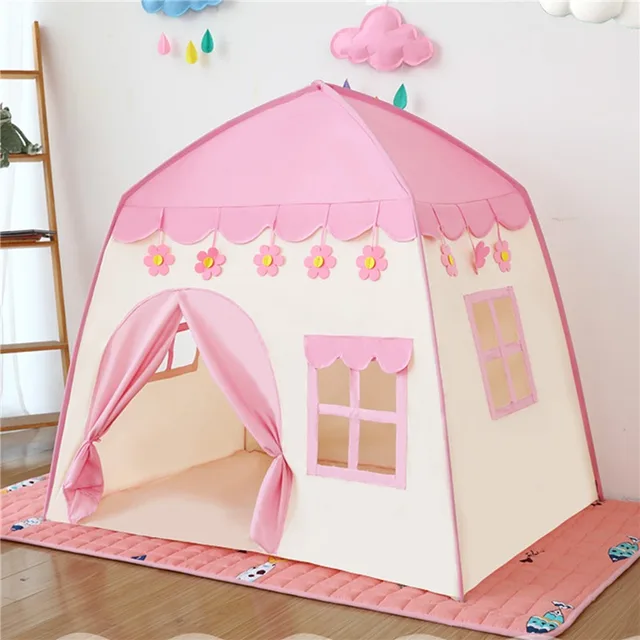 1.3M Portable Children's Tent Wigwam Folding Kids Tents Tipi Baby Play House Large Girls Pink Princess Castle Child Room Decor 2