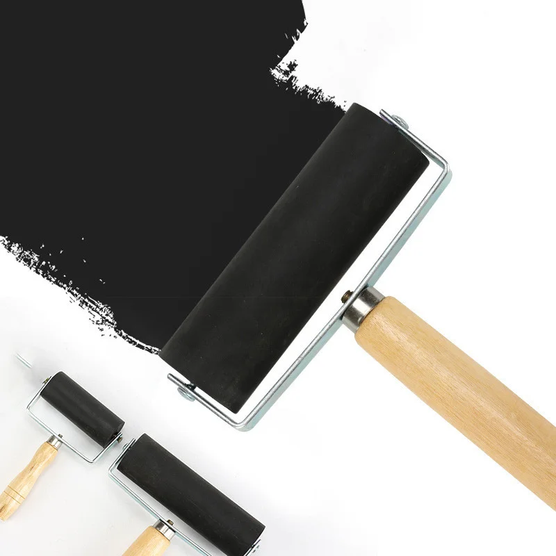 Large Wood Handle Rubber Roller Brayer Ink Professional DIY Painting
