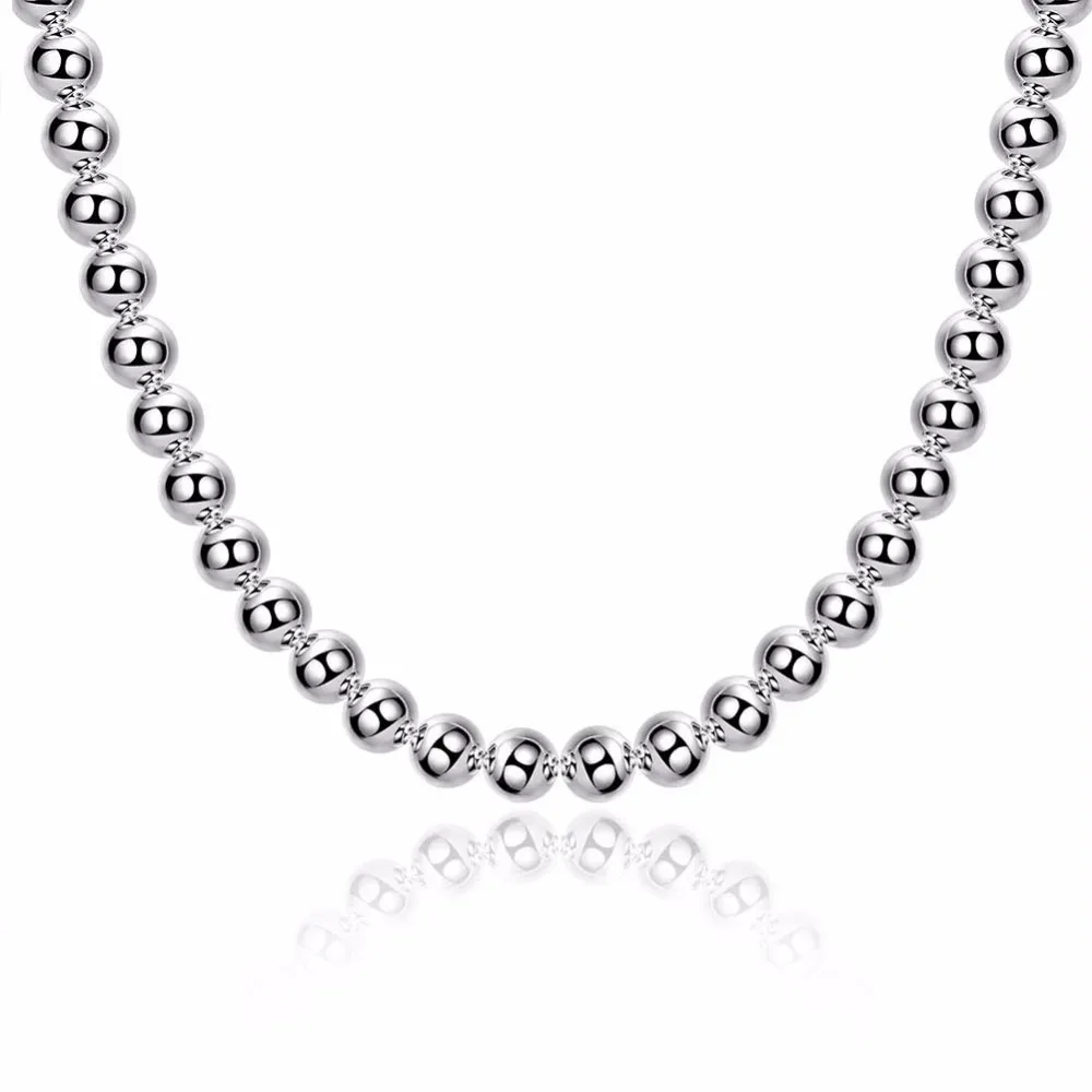 Lekani Women's Fine Jewelry 20'' 8mm Hollow Buddha Beads Necklace 925 Sterling Silver Charm Chain Collier Es Plata Free Shipping