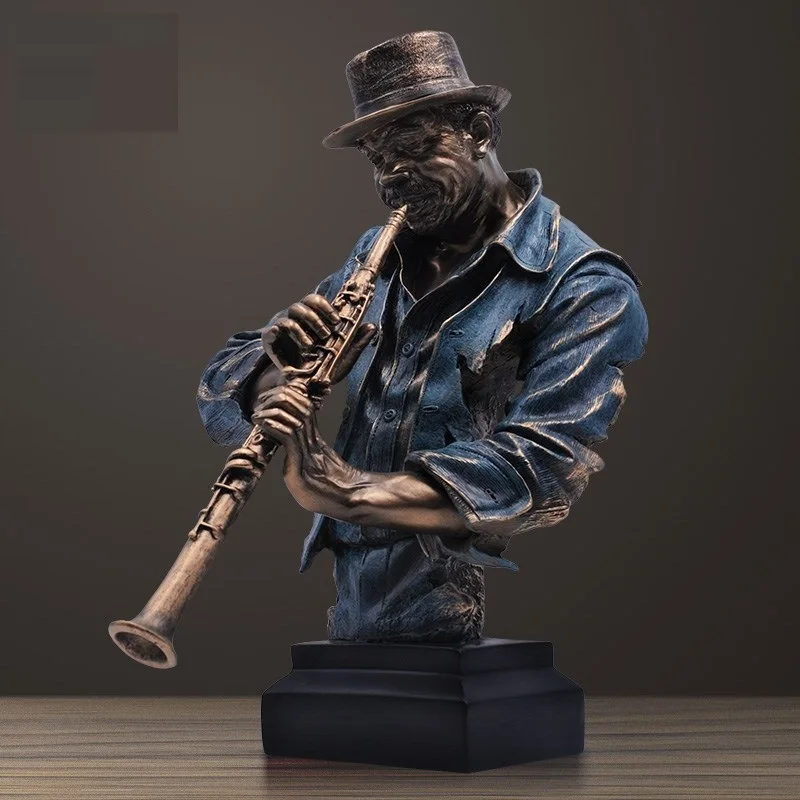 

42cm Modern Creative Music Clarinetto Bust Statue Abstract Figure Musician Figurine Resin Art&Craft Home Decoration Sculpture