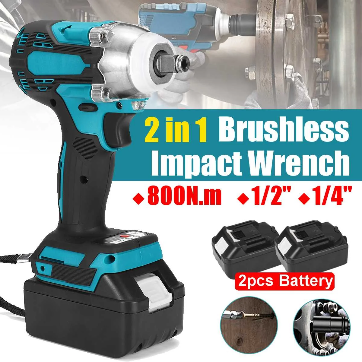 2 in 1 800N.m Electric brushless Cordless wrench 1/2 screwdriver 1/4 Torque Impact drill 18V Battery drillpro power tool | Инструменты