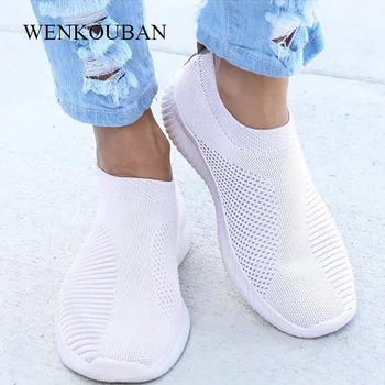 

Women Shoes Knitting Sock Sneakers Women Spring Summer Slip On Flat Shoes Women Plus Size Loafers Flats Walking Sapato Feminino