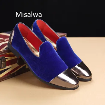 

Misalwa Handmade Metal Toe Men Velvet Formal Shoes Luxury Brand Male Blue Red Wedding Dress Shoes Men's Flats Smoking Loafers