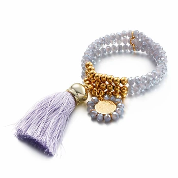 

Bohemia Colorful Crystal Beads Charm Bracelet Women Rainbow Pink Yellow Green Blue Purple Tassel Bracelet Jewelry Gifts