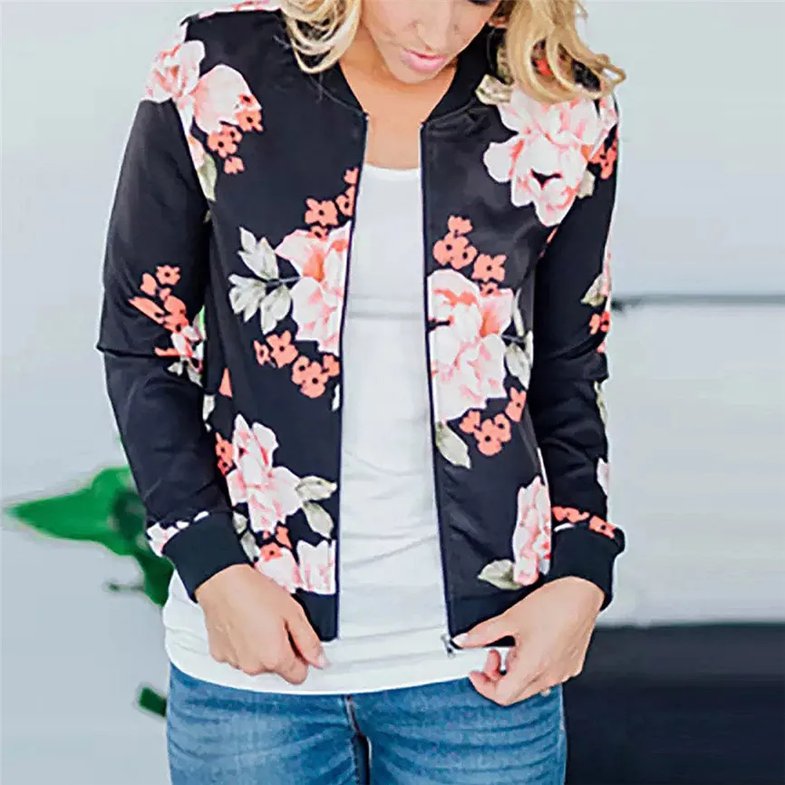 

Fashion Womens Spring Autumn Casual Long Sleeve Floral Print Top Coat Outwear Sweatshirt Jacket Overcoat Drop Shipping