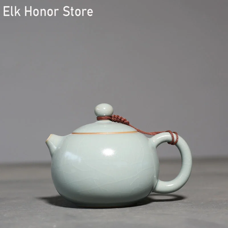 

220ml Handmade Azure Ceramic Teapot Ru Kiln Xishi Tea Pots Gracked Glaze Porcelain Kung Fu Pu'er Tea Master Pot Household Teaset