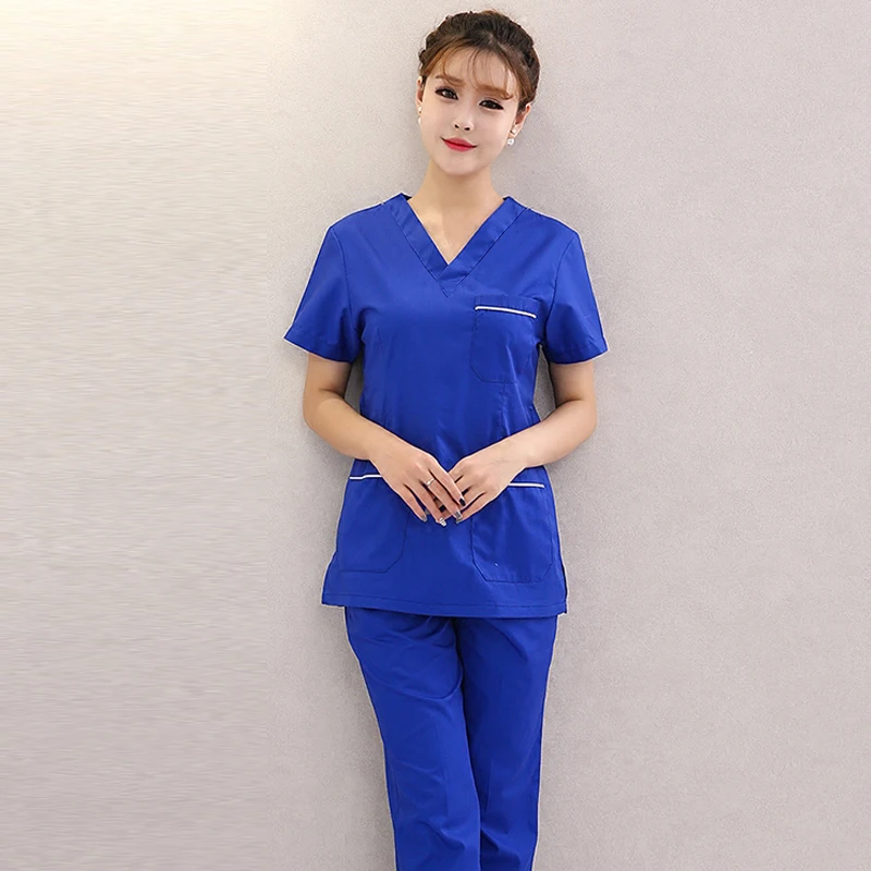 Женская мода с коротким рукавом скраб-топ из чистого хлопка медицинская Униформа Классическая рубашка с v-образным вырезом аптека доктор уход Рабочая одежда