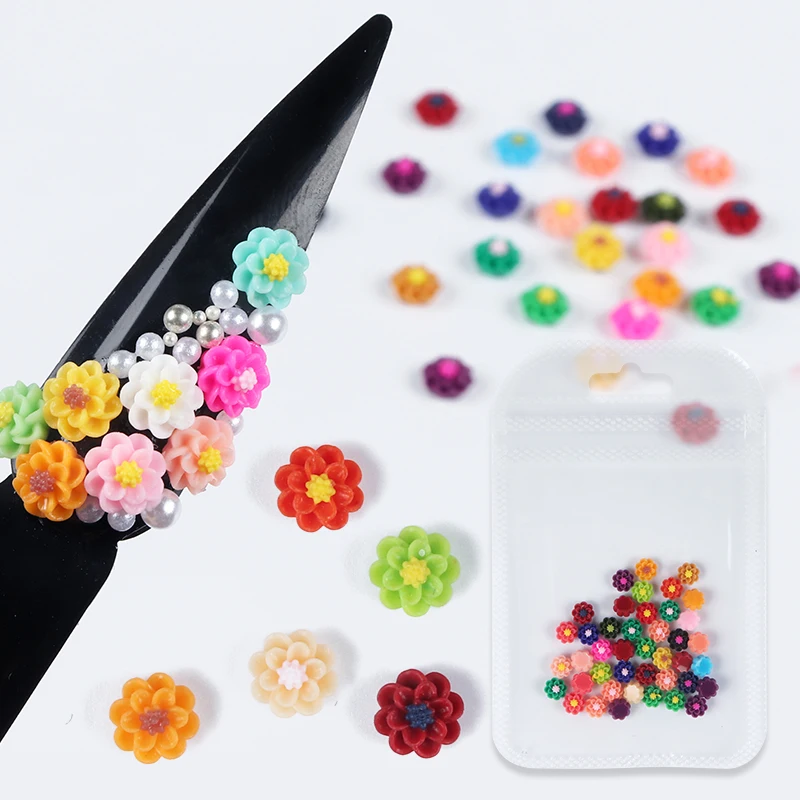 

50Pcs Acrylic Flowers Rose 3D Kawaii Accessories Manicure Colorful Ornaments Luxury Charms Rhinestone For UV Nail Art Decoration