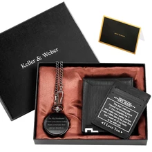 Aliexpress - 2021 Creative Personalized To My Husband Quartz Pocket Watch Durable Leather Wallet with Printed Sweet Text Gift Sets for Lovers