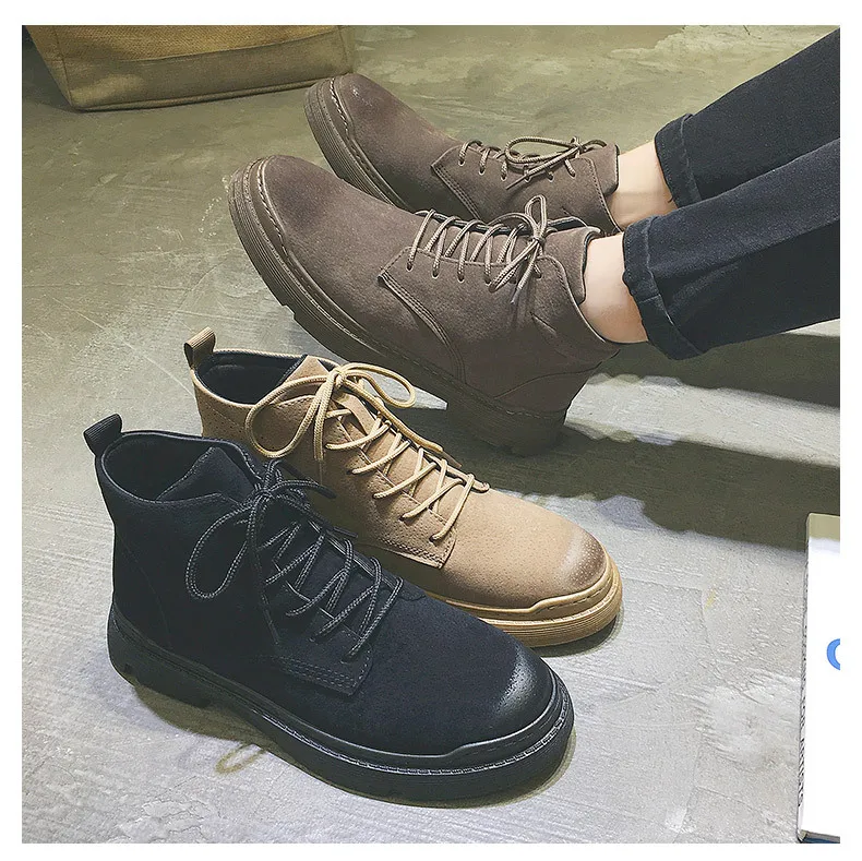 Martin Boots Men's Casual British Short Boots Autumn and Winter Flat Tooling Boots Men's Shoes Warm Shoes Waterproof Non-slip