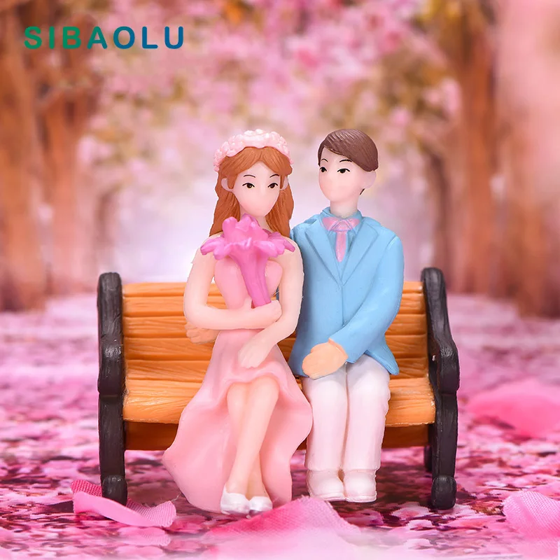 

3pcs small Bench Dating Boy Girl Lover figurine Diy home decor miniature fairy garden wedding decoration doll accessories modern