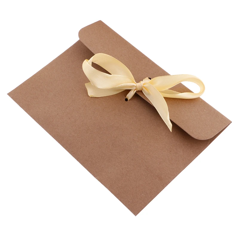  50pcs Set Retro Style Kraft Paper Envelopes For Wedding Invites Greeting+Ribbons Red / Yellow / Bro - 4.00056E+12