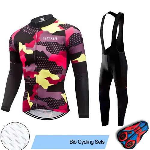 Bib Cycling Set Uhtxhu велосипедная одежда велосипедные наборы для мужчин осень весна велосипедная Форма Дорожный велосипед одежда из Джерси для горного велоспорта велосипедная одежда для велосипеда из джерси комплект - Цвет: Bib Cycling Set