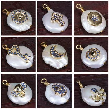 

tiny deep sailor navy blue cz paved evil eye cross hamsa star note moon tree flower charm freshwater pearl pendent charm for DIY